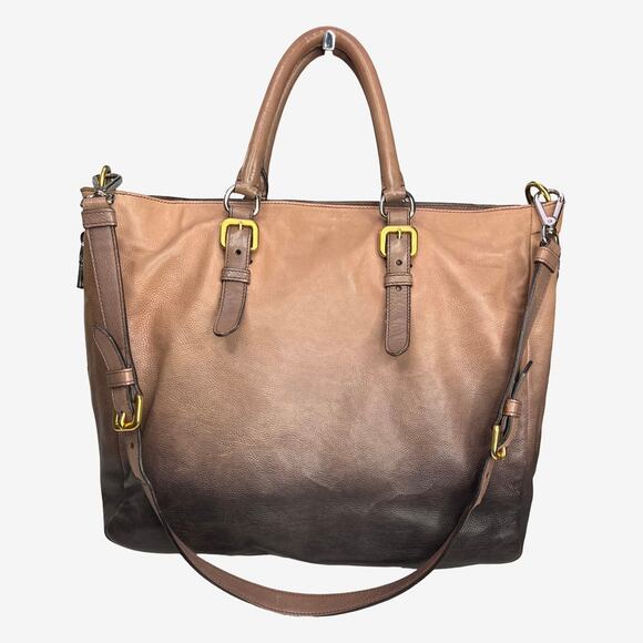 Prada Ombre Leather Tote Bag Brown Gradient Large Satchel Shoulder Bag - Picture 5 of 16